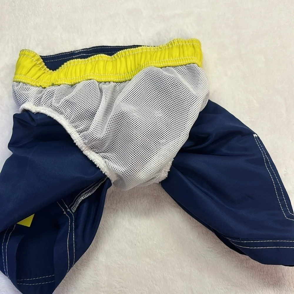 Nautica Navy Blue/Lime Green Yellow Graphic Swim Trunks 2T Preowned